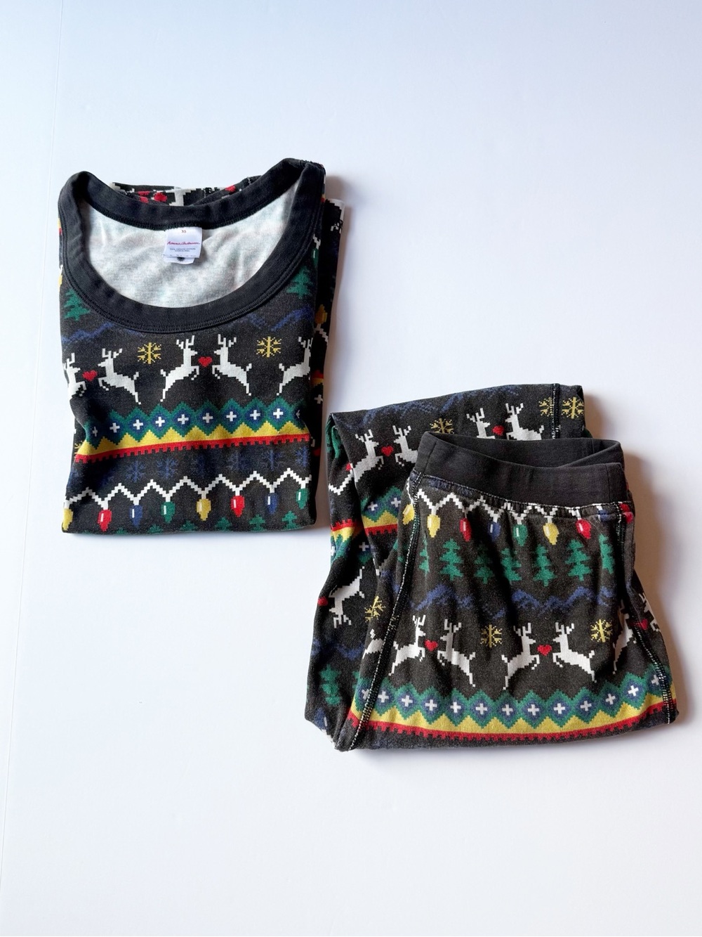 Hanna Andersson Long John Reindeer & Holiday Lights Pajama Set Black XS